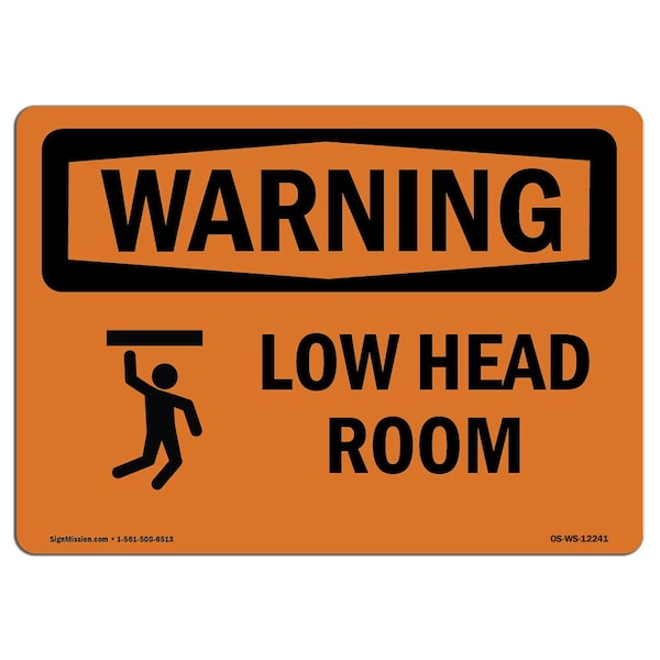 Safety Sign, OSHA WARNING, 3.5" Height, Low Head Room, Landscape, 10PK